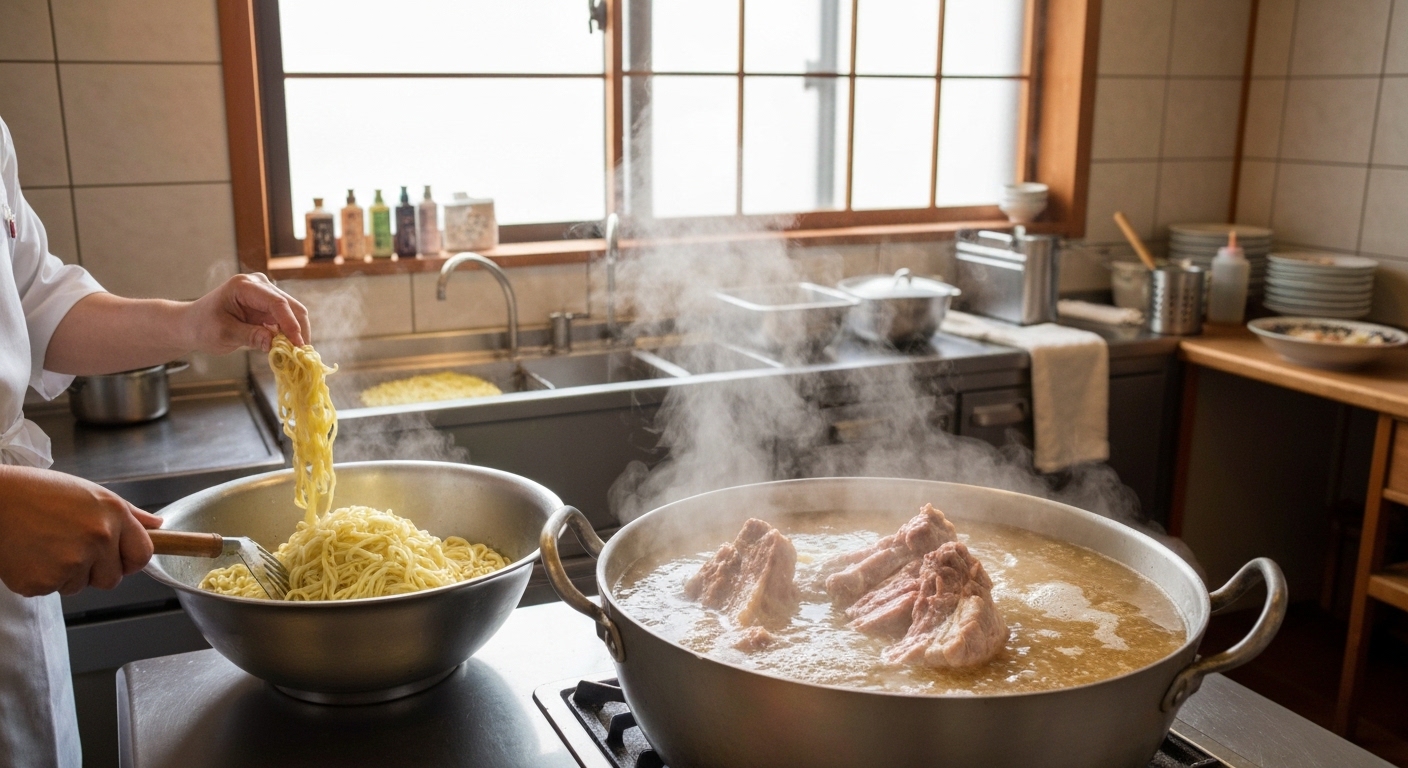 돈코츠 육수 끓이는 모습