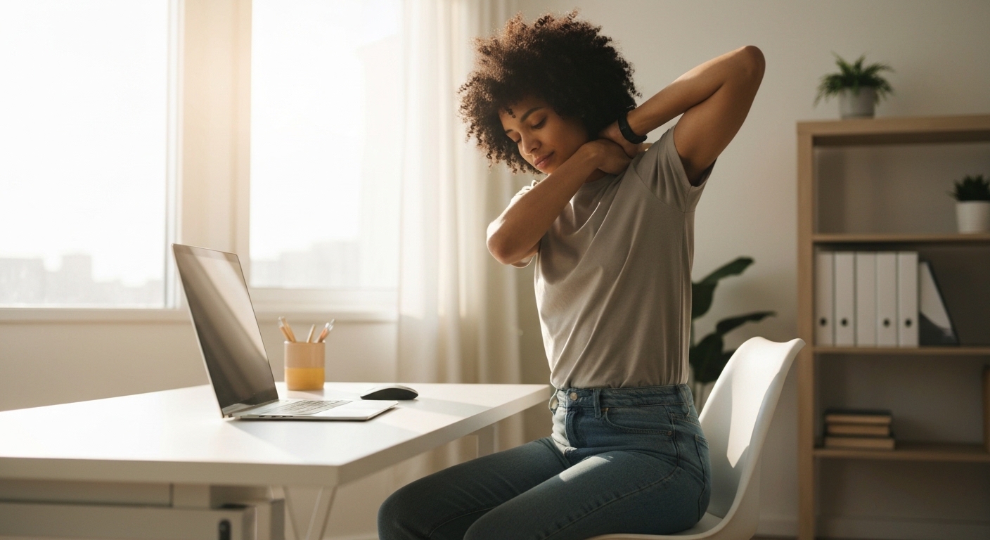 재택근무 스트레칭 루틴 10가지 — 거북목·손목·허리 통증 잡는 5분 오피스 스트레칭