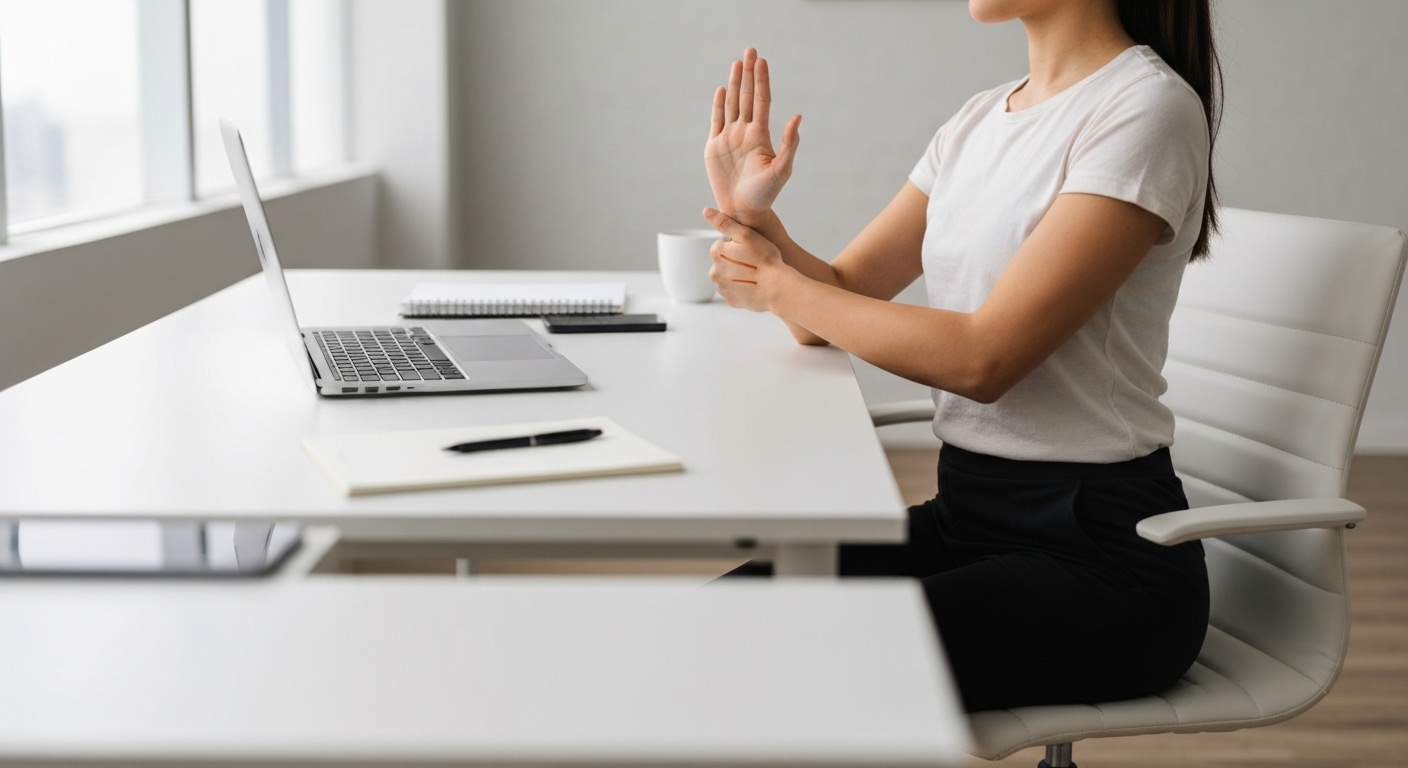 의자에 앉아 스트레칭하는 모습